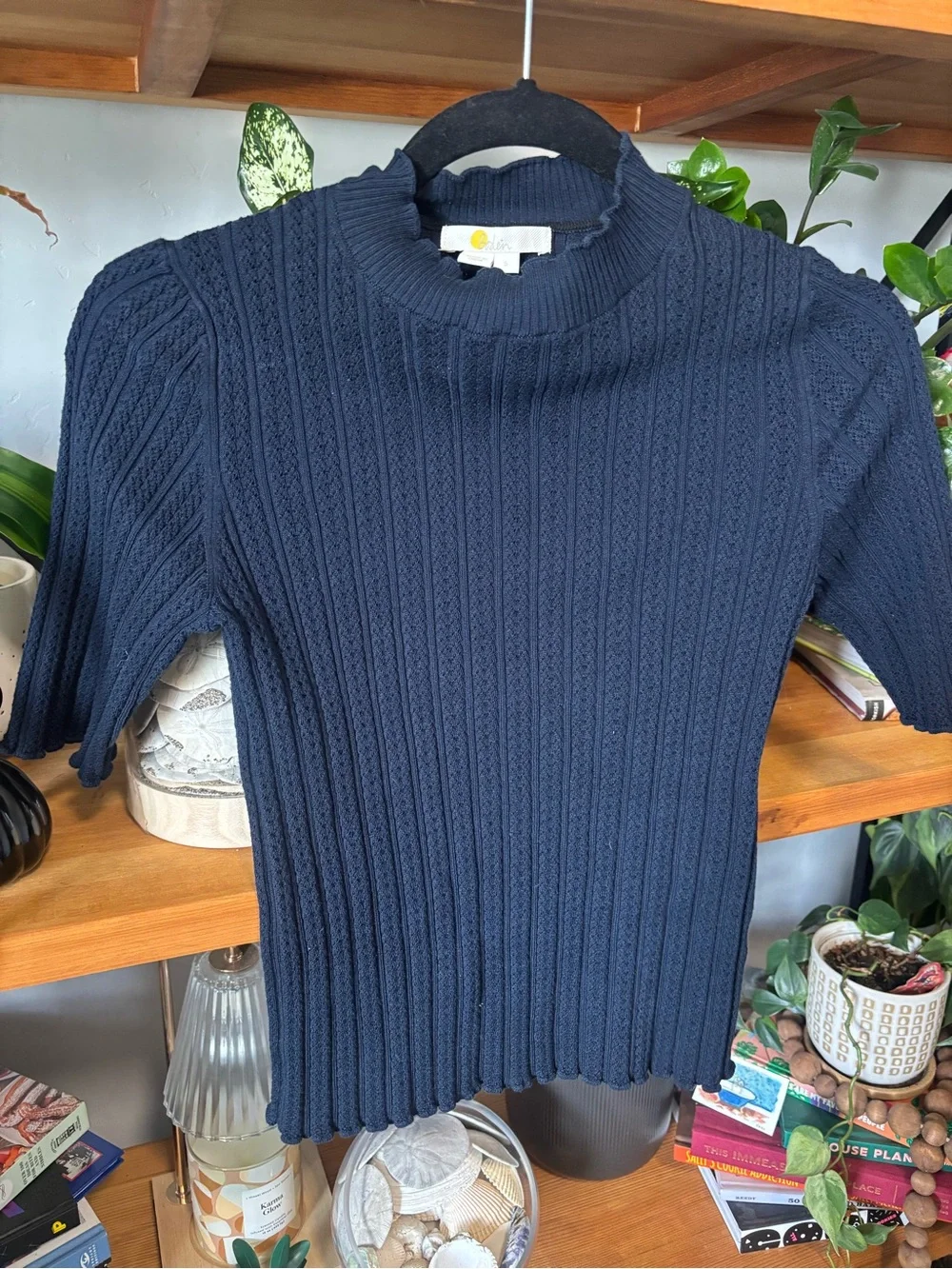 Boden Ribbed Pointelle High Neck Top | Small